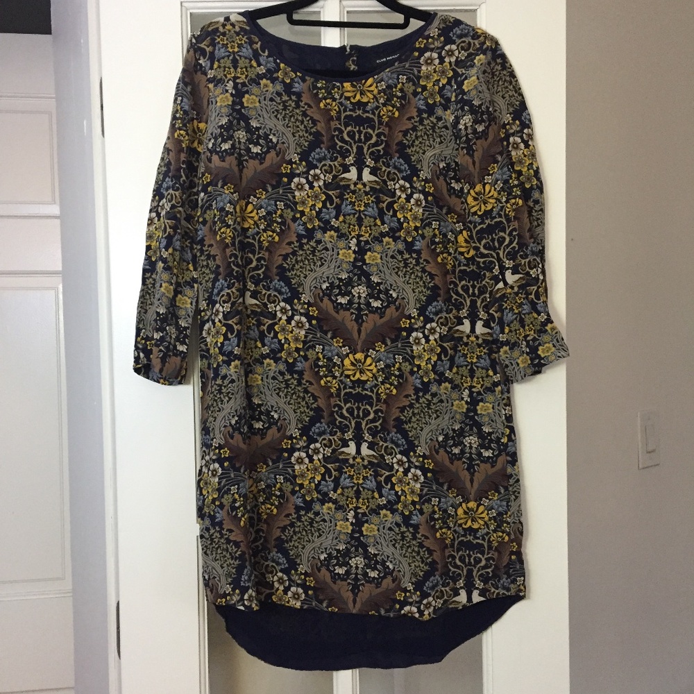 Club Monaco - 100% Silk Blue Yellow Birds Floral Shift Dress - Small